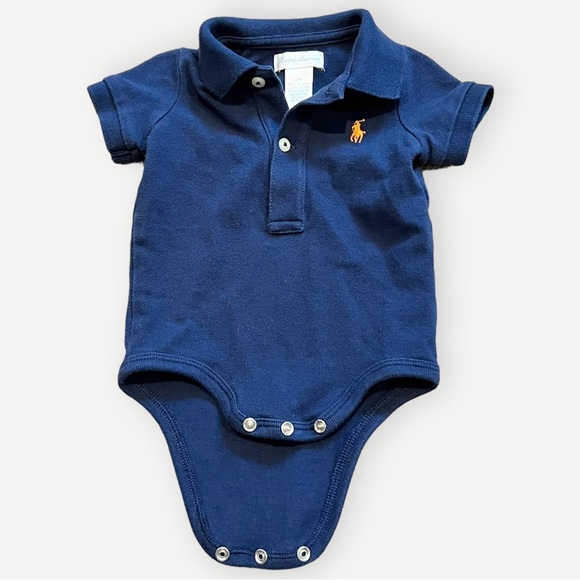 Ralph Lauren One Pieces Ralph Lauren Polo Baby Boy Navy Blue Short Sleeve Onesie Bodysuit 3